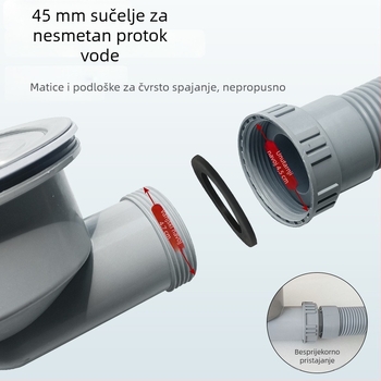 Balkonski ormar za pranje s nehrđajućim bazenom, teleskopska odvodna cijev, bočni odvod, niski profil, OEM dostupan