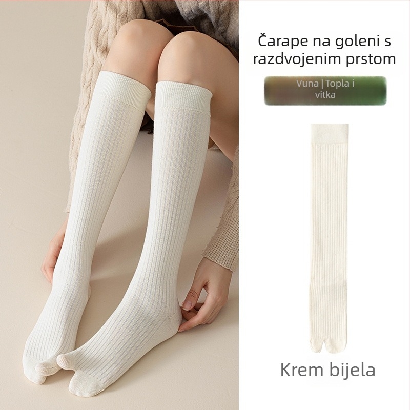Ženske vunene čarape do potkoljenice s podijeljenim prstima, duge, bez šavova