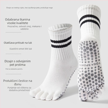 Joga čarape s pet prstiju, 100% pamuk, protuklizne, upijaju znoj, srednja dužina za žene