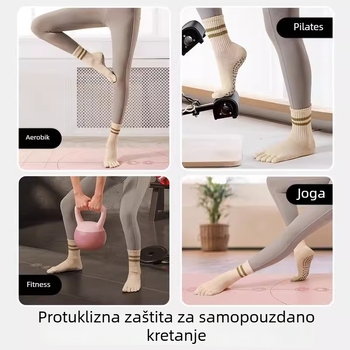 Joga čarape s pet prstiju, 100% pamuk, protuklizne, upijaju znoj, srednja dužina za žene