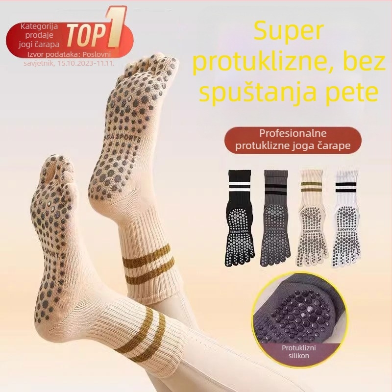 Joga čarape s pet prstiju, 100% pamuk, protuklizne, upijaju znoj, srednja dužina za žene