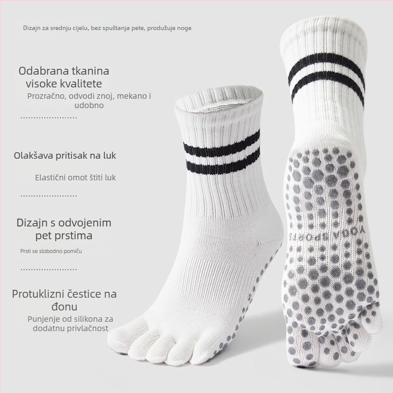 Joga čarape s pet prstiju, 100% pamuk, protuklizne, upijaju znoj, srednja dužina za žene