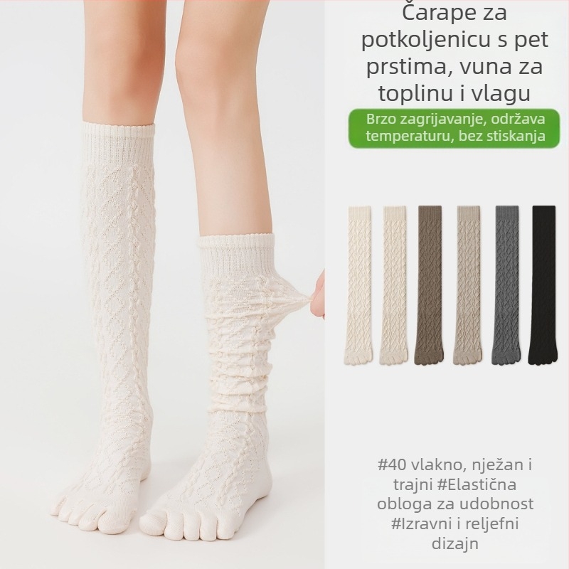 Ženske čarape do potkoljenice s odijeljenim prstima, 6% vuna, dijamantni uzorak, pletene jednim iglom, 168N