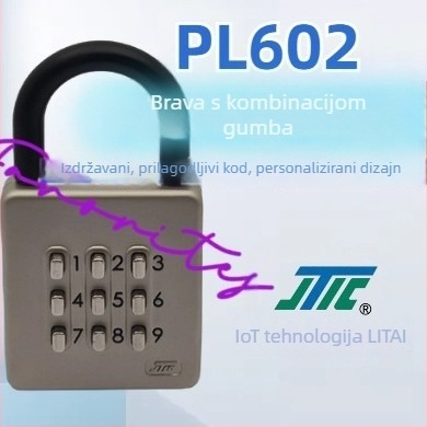 JTIC Brava s tipkom za lozinku za ormariće u teretani – Mehanički, PL6020, otključavanje lozinkom, debljina šipke 7 mm, razmak šipki 32 mm
