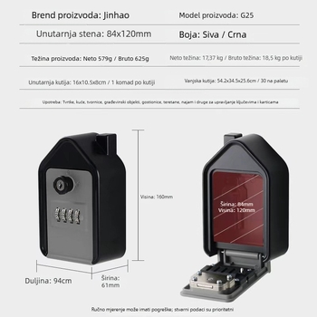 Jinhao dizajnirana metalna kutija za ključeve s dvostrukim otvaranjem i kodom – Model G25, aluminijska legura, moderni minimalistički stil