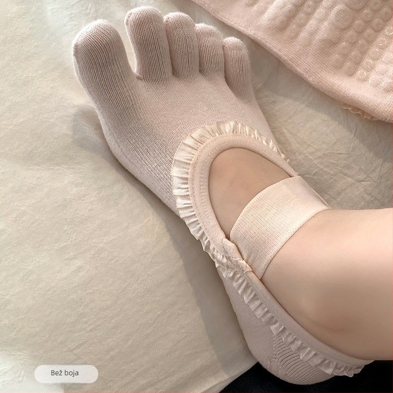 Petoprstne čarape za pilates i jogu s silikonom protiv klizanja na petu, pamuk, kratka duljina, za žene