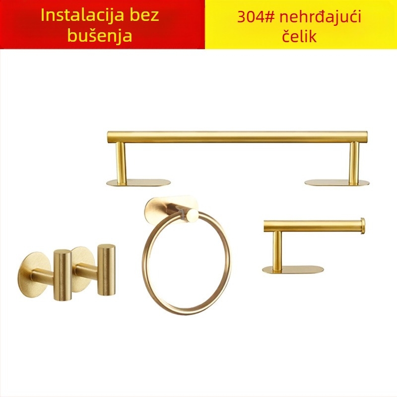 Dream set od nehrđajućeg čelika: prsten za ručnik i nosač ručnika – brušeni završetak, pet komada, moderni minimalistički stil kupaonice