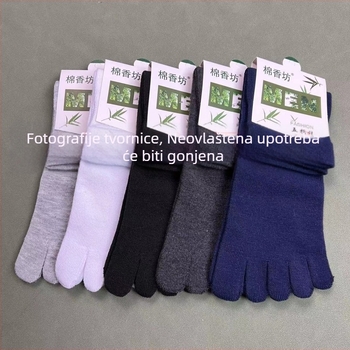 Petoprstne pamučne čarape za muškarce i žene, srednja duljina, jednobojne, pletene jednom ubodom, apsorpcija znoja