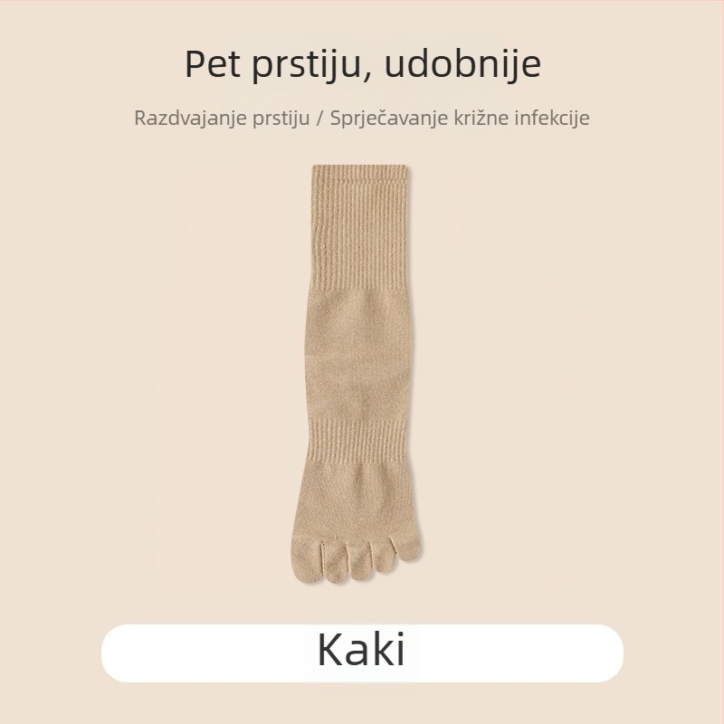 Petoprstne pamučne sportske čarape za muškarce, srednje visine, upijaju znoj