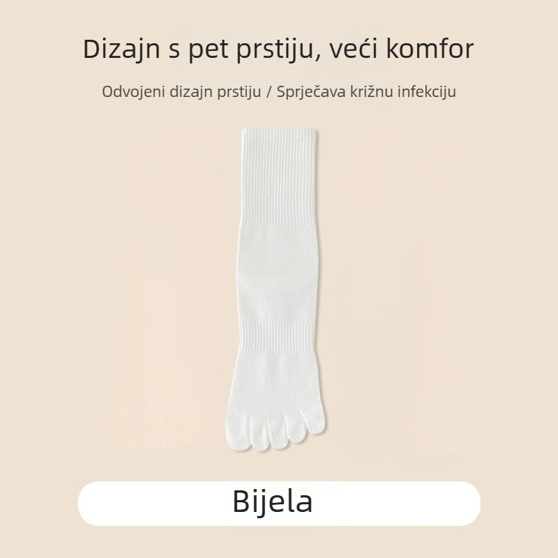 Petoprstne pamučne sportske čarape za muškarce, srednje visine, upijaju znoj