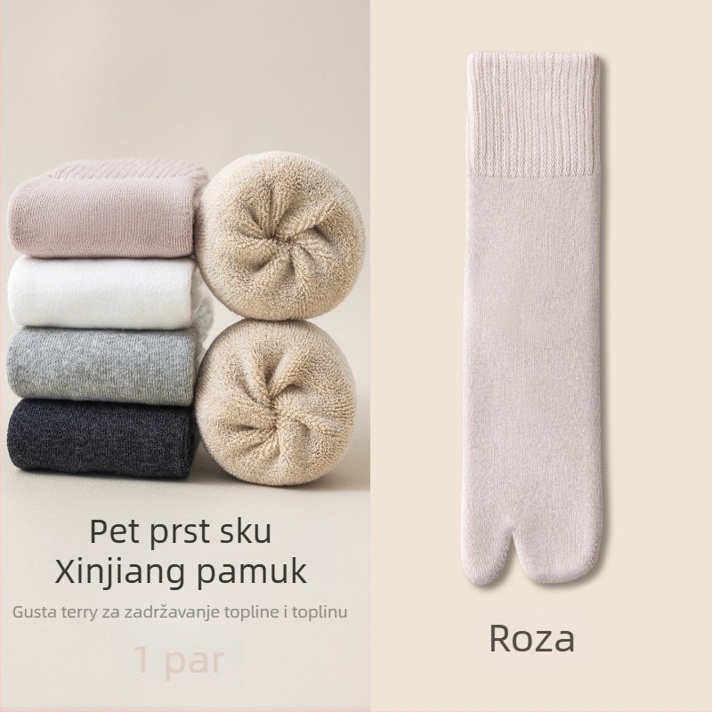 Ženske čarape s podijeljenim prstima za jesen-zimu, flis unutrašnjost, pamuk-mješavina, srednje duljine