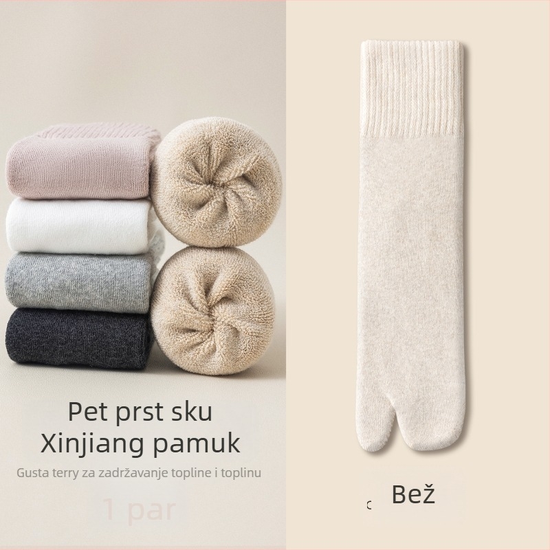 Ženske čarape s podijeljenim prstima za jesen-zimu, flis unutrašnjost, pamuk-mješavina, srednje duljine