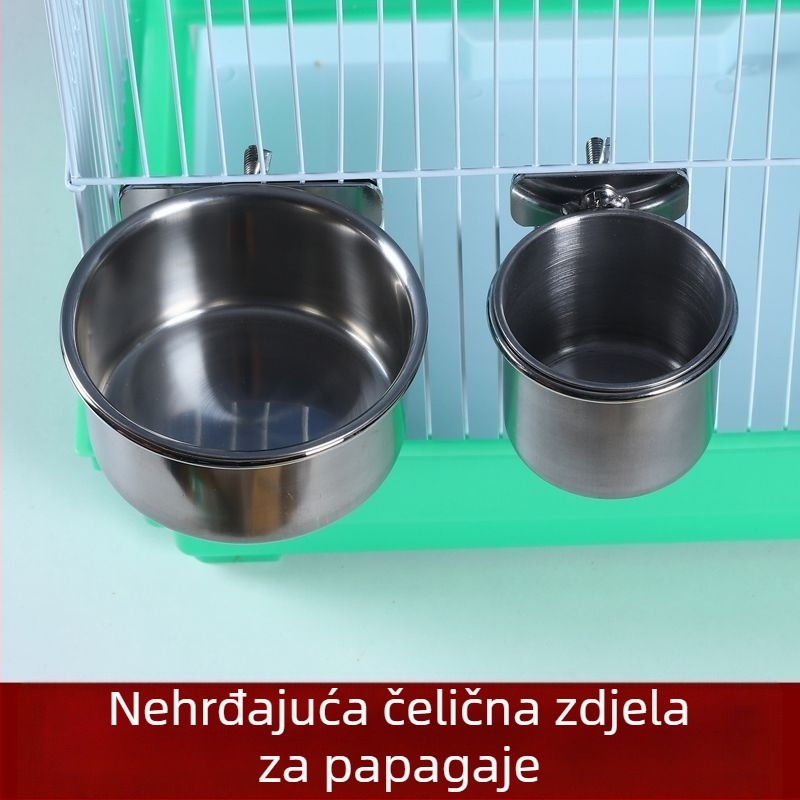 hranilica za papagaje od nehrđajućeg čelika s klipom za čašu i držačem čaše, hranilica