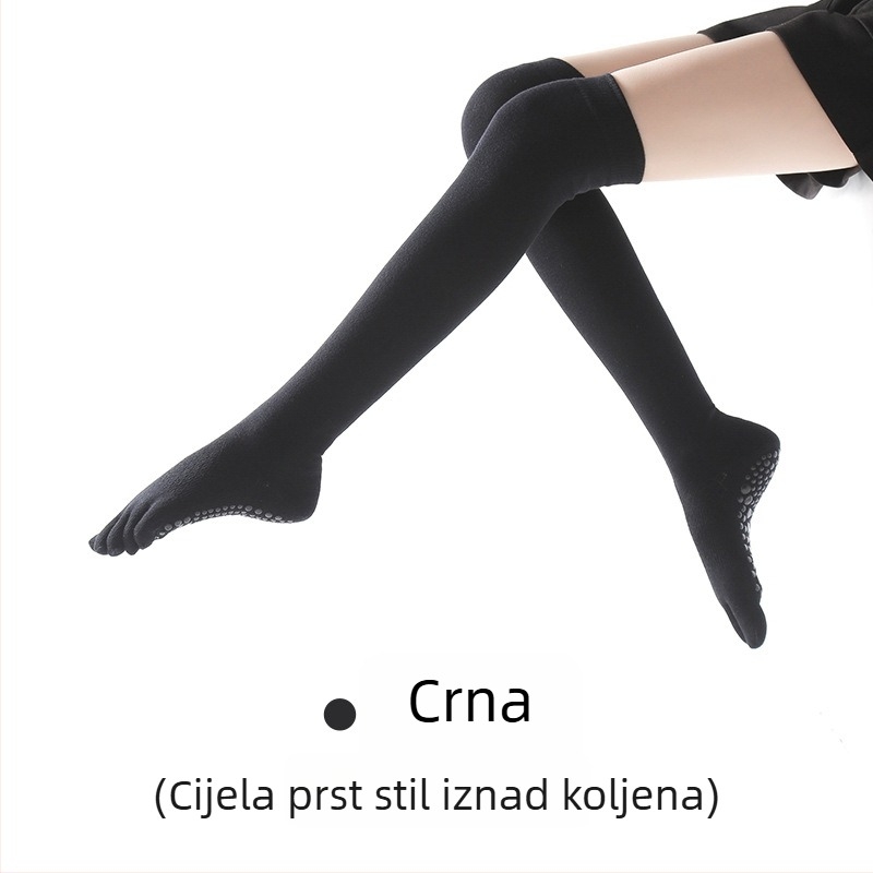 Joga čarape iznad koljena s prstima, protuklizne, brzo sušenje, pamuk smjesa (80-90% pamuka), jednobojne, za žene