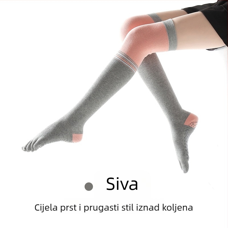 Joga čarape iznad koljena s prstima, protuklizne, brzo sušenje, pamuk smjesa (80-90% pamuka), jednobojne, za žene