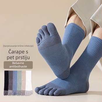Muške petoprstne sportske čarape srednje dužine, upijaju znoj i deodoriraju, pamuk 93,4% / elastan 3,7% / najlon 2,9%, uzorak boje-blok