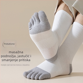 Muške petoprstne sportske čarape srednje dužine, upijaju znoj i deodoriraju, pamuk 93,4% / elastan 3,7% / najlon 2,9%, uzorak boje-blok
