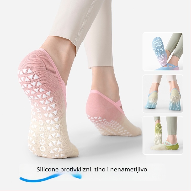 Čarape za jogu s protukliznim dizajnom, gradientni uzorak, kratka cijev, 70% pamuka, tkanje s 168 igala