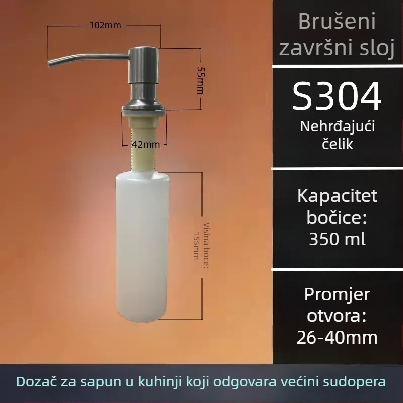 Dispenser sapuna za kuhinjski sudoper, ABS materijal, Taichun brend, ručni pritisak, montaža bez bušenja, težina 100 g.