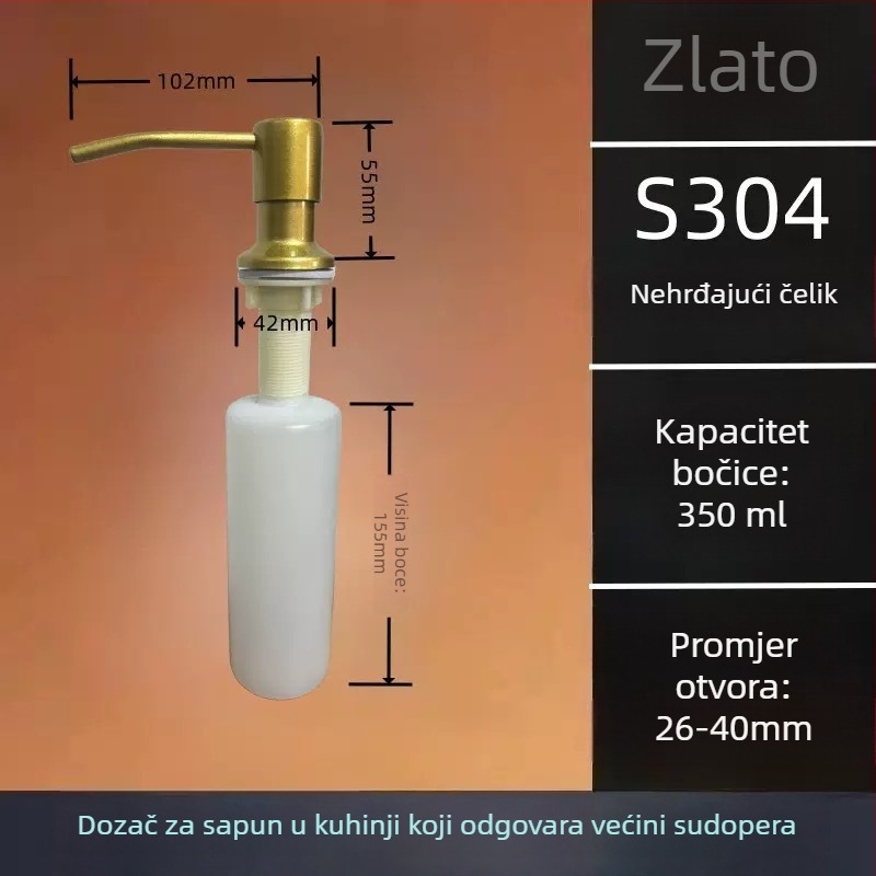 Dispenser sapuna za kuhinjski sudoper, ABS materijal, Taichun brend, ručni pritisak, montaža bez bušenja, težina 100 g.