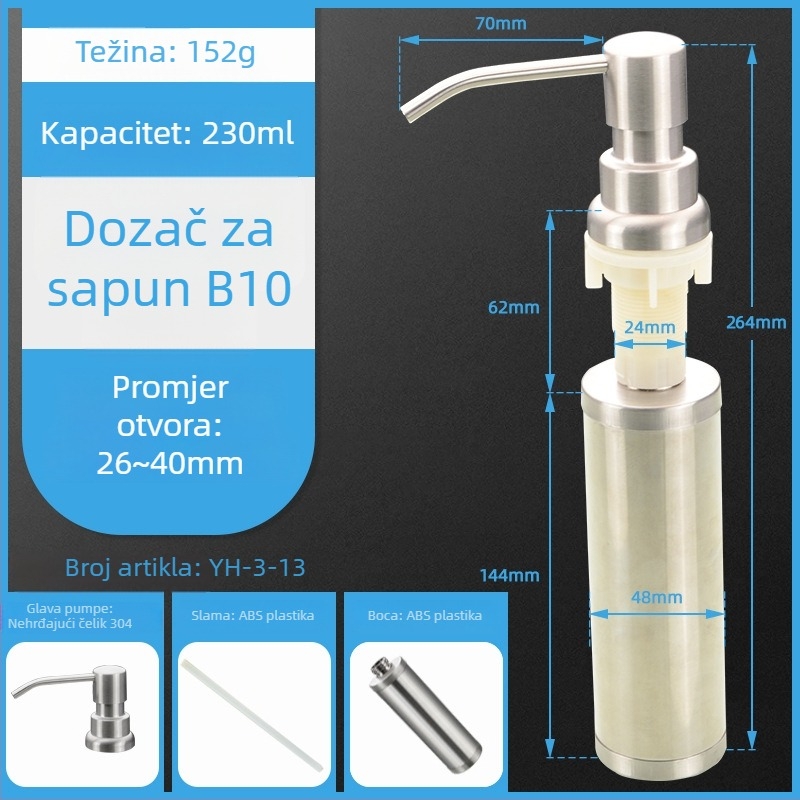 Dispenzer za sapun za kuhinjski sudoper, nehrđajući čelik, moderan minimalistički stil, opće namjene, CISQU
