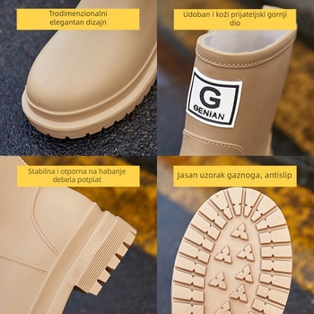 Ženske čizme za kišu s PVC gornjim dijelom, niski tubus dizajn, normalna debljina đona, niski pet 1–3 cm