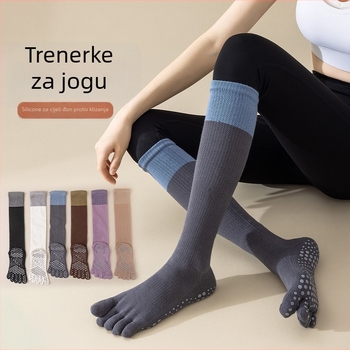 Ženske čarape za jogu s pet prstiju — protuklizne, upijaju vlagu, od mješavine pamuka, do potkoljenice, bezšivni prstiju, blok uzorak