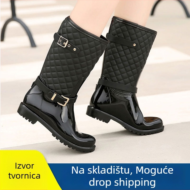 Ženske PVC čizme za kišu, karirani uzorak, srednja dužina do potkoljenice, srednji pet 3-5 cm