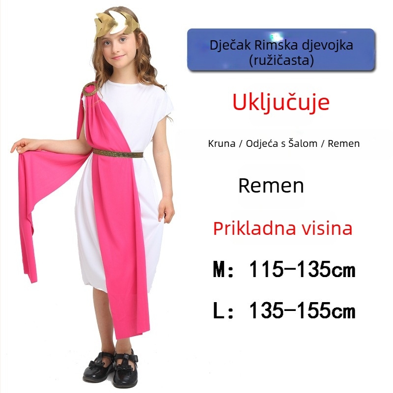 Dječji Halloween kostim – Grčko‑rimska božica i kraljica, cosplay duga haljina (Unisex, do 17 godina, poliester)