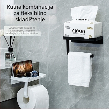 Držač za telefon u kupaonici bez bušenja s vodootpornim držačem papirnatog ručnika, plastični kvadratni oblik, Yazhong, moderni stil