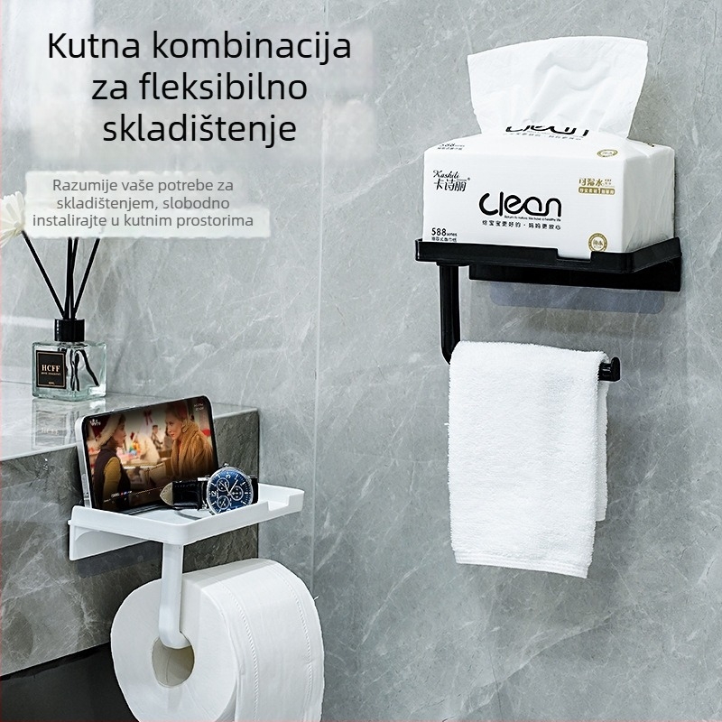 Držač za telefon u kupaonici bez bušenja s vodootpornim držačem papirnatog ručnika, plastični kvadratni oblik, Yazhong, moderni stil