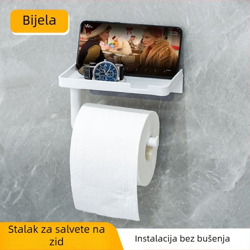Držač za telefon u kupaonici bez bušenja s vodootpornim držačem papirnatog ručnika, plastični kvadratni oblik, Yazhong, moderni stil