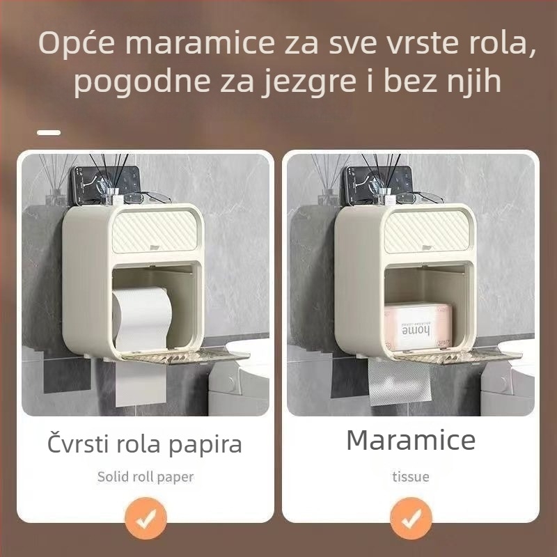 Zidna kutija za toaletni papir, plastična, vodootporna, višestruka namjena, kompatibilna s uklonjivim papirnatim ručnicima, moderni minimalistički dizajn