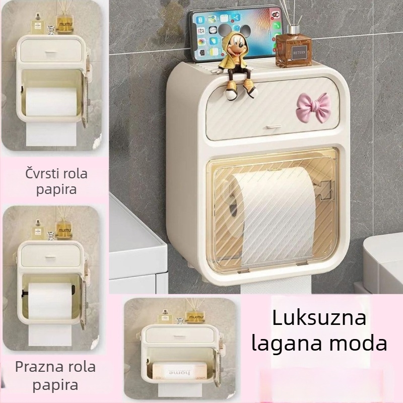 Zidna kutija za toaletni papir, plastična, vodootporna, višestruka namjena, kompatibilna s uklonjivim papirnatim ručnicima, moderni minimalistički dizajn
