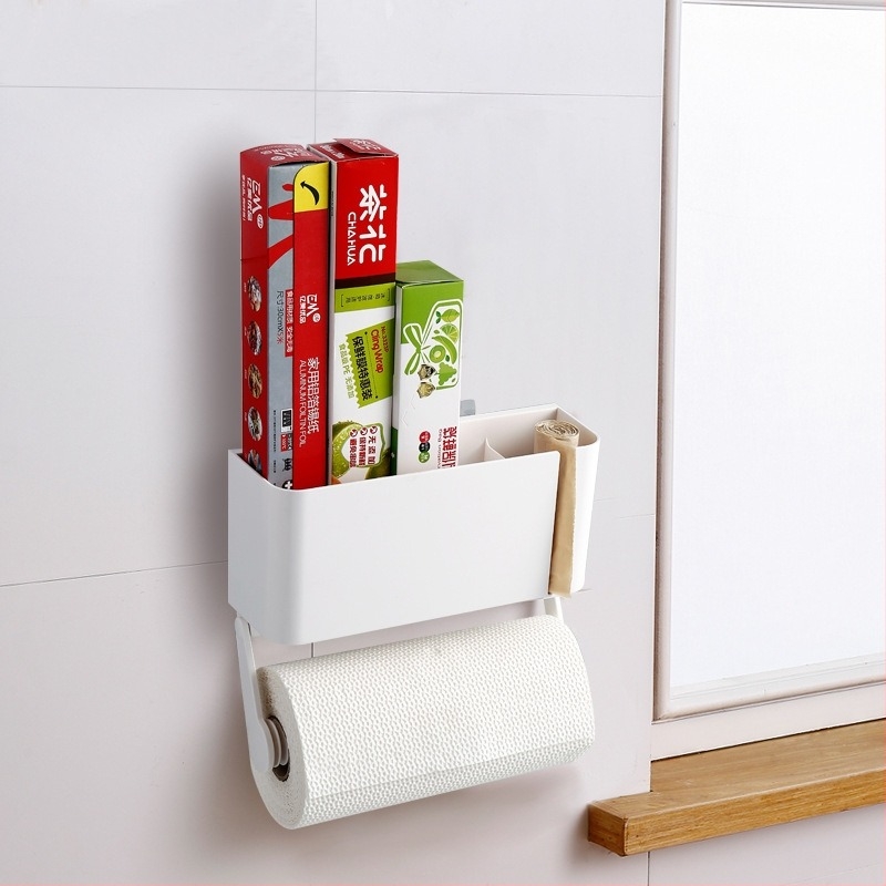 Zidni stalak za kuhinjsku rolu papira, skladištenje plastične folije i ručnika (Materijal: plastika; Model: 1334/1329; Stil: moderni minimalizam; Funkcija: višestruka namjena)
