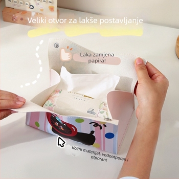Kožna kutija za maramice — vodootporna, višestruka namjena, postavljanje na ploču; pogodna za automobil, spavaću sobu, kuhinju i kupaonicu