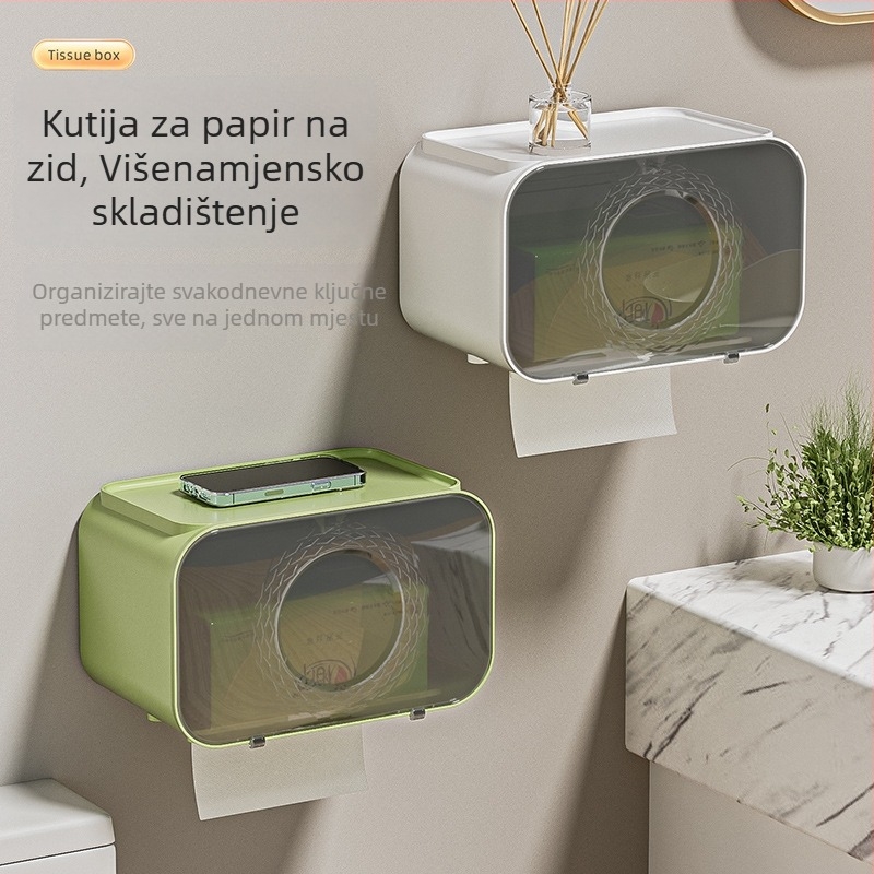 Juzhou Zidna kutija za maramice – bez bušenja, plastična, za kupaonicu, vodootporna i višenamjenska