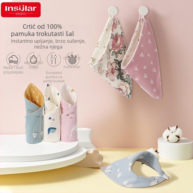 Dječja trokutasta baveta s uzorkom crtih likova, od pamuka >95%, vodootporna, za novorođenčad 0–1 godina