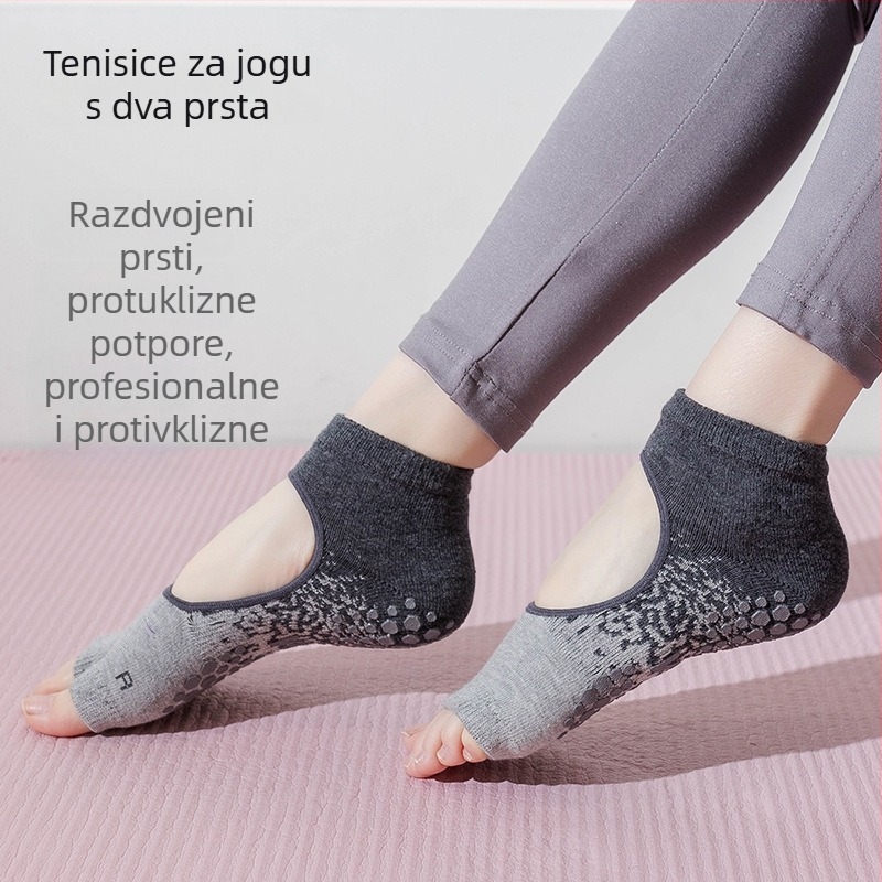 Ženske čarape za jogu i pilates s podijeljenim prstima, protuklizne, kratke otvorene prstiju, 70–80% češljana pamuk, upijanje znoja, silikon grip