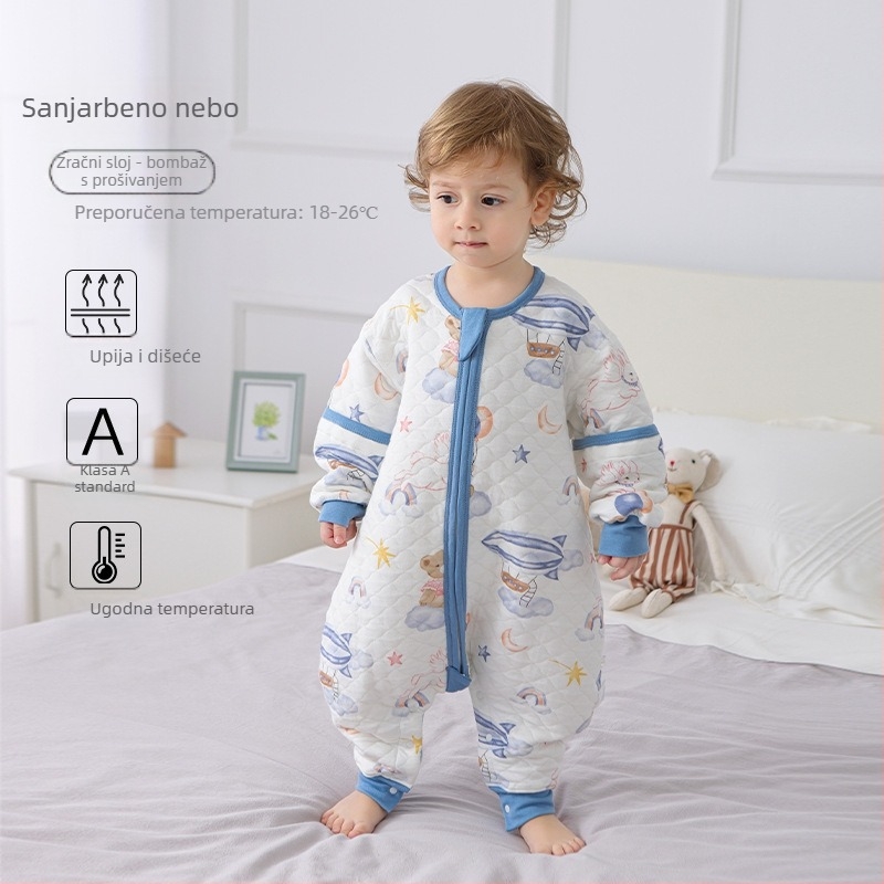 Tatamonkey spavaća vreća za bebe i djecu – tanak proljeće-jesen model, trostruka slojevita izolacija od zraka pamuka, razdvojene noge, crtani uzorak, univerzalno za sve sezone; tkanina: 100% pamuk, punilo: poliester-pamuk