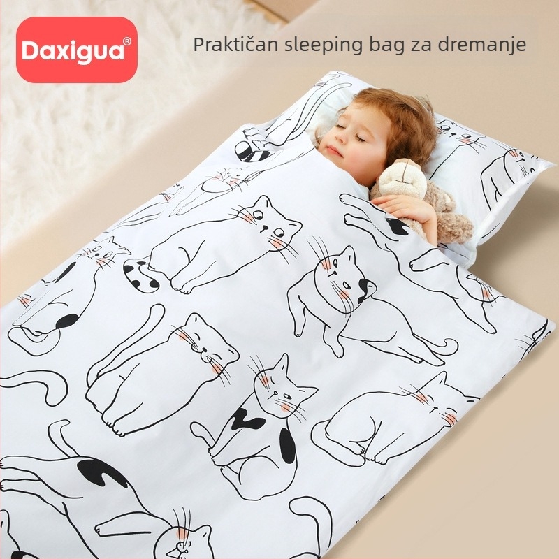 Dječji madrac za dnevni odmor s karikaturnim dizajnom, prenosivi omot-stil spakiranja, quilt protiv kopanja, poliester tkanina, šuplji pamuk punjenje