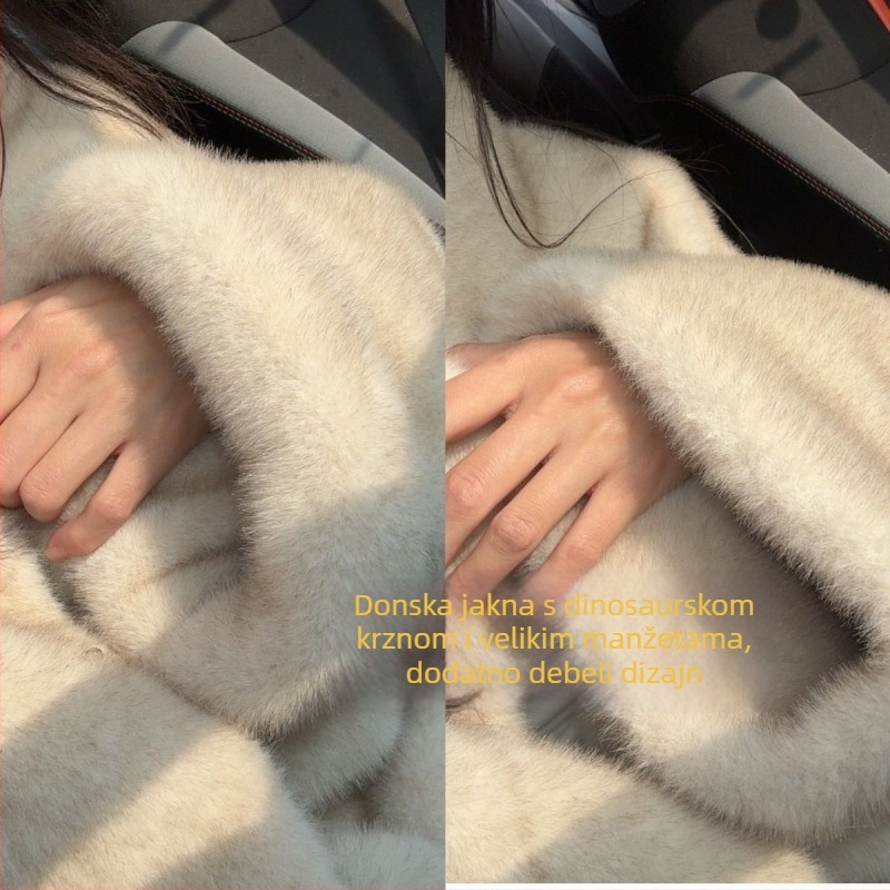 Srednje duljine krzneni kaput sa stojećim ovratnikom, stil kraljice sestre, za odrasle žene