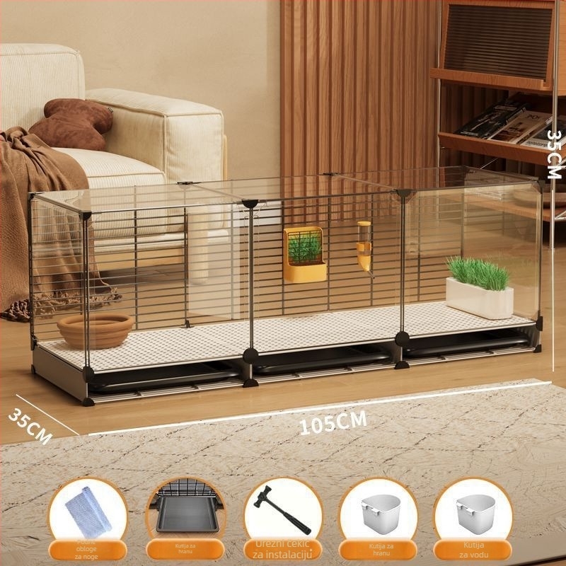 Drvena kutija za kuniće, unutarnja prozirna vila s automatskim čišćenjem izmeta