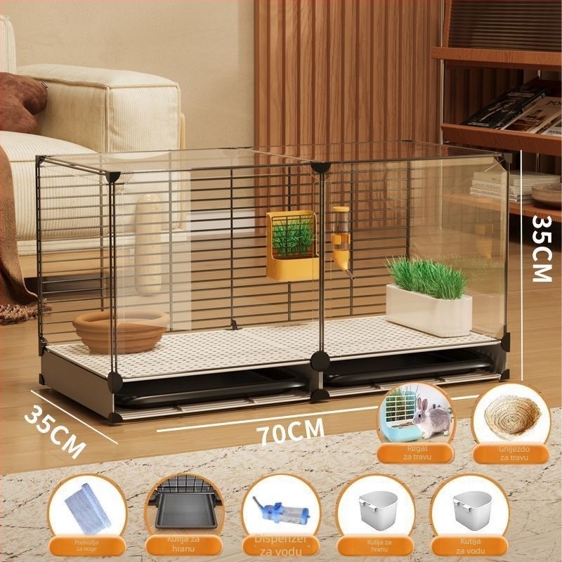 Drvena kutija za kuniće, unutarnja prozirna vila s automatskim čišćenjem izmeta