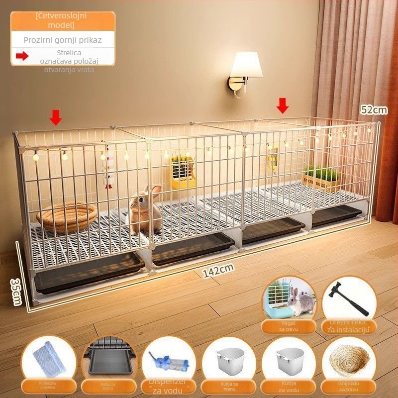 Drvena kutija za kuniće, unutarnja prozirna vila s automatskim čišćenjem izmeta