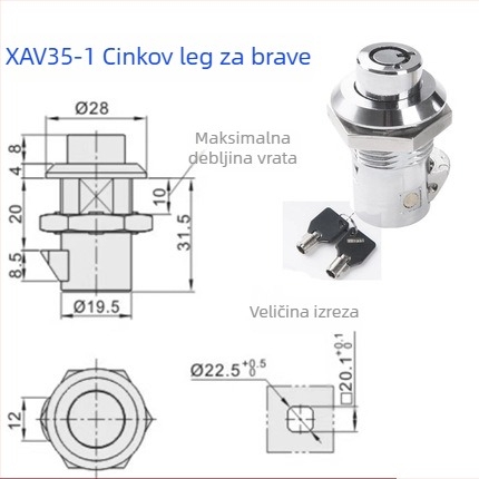 Brava za vrata XAV35/XAV36, cilindrični jezici mehanizam, nehrđajući čelik, težina 90 g, za industrijske ormariće