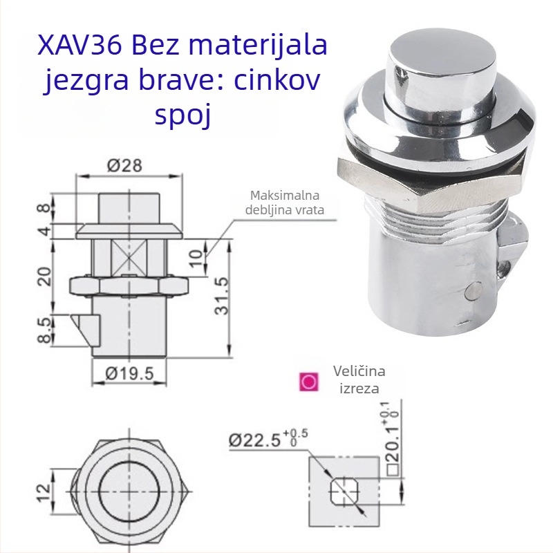 Brava za vrata XAV35/XAV36, cilindrični jezici mehanizam, nehrđajući čelik, težina 90 g, za industrijske ormariće