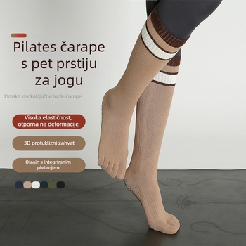 Ženske jogasne čarape s pet prstiju (Pamuk; Protuklizne; Upijanje znoja; Dizajn s pet prstiju; Uzorak: pruge/karirano)