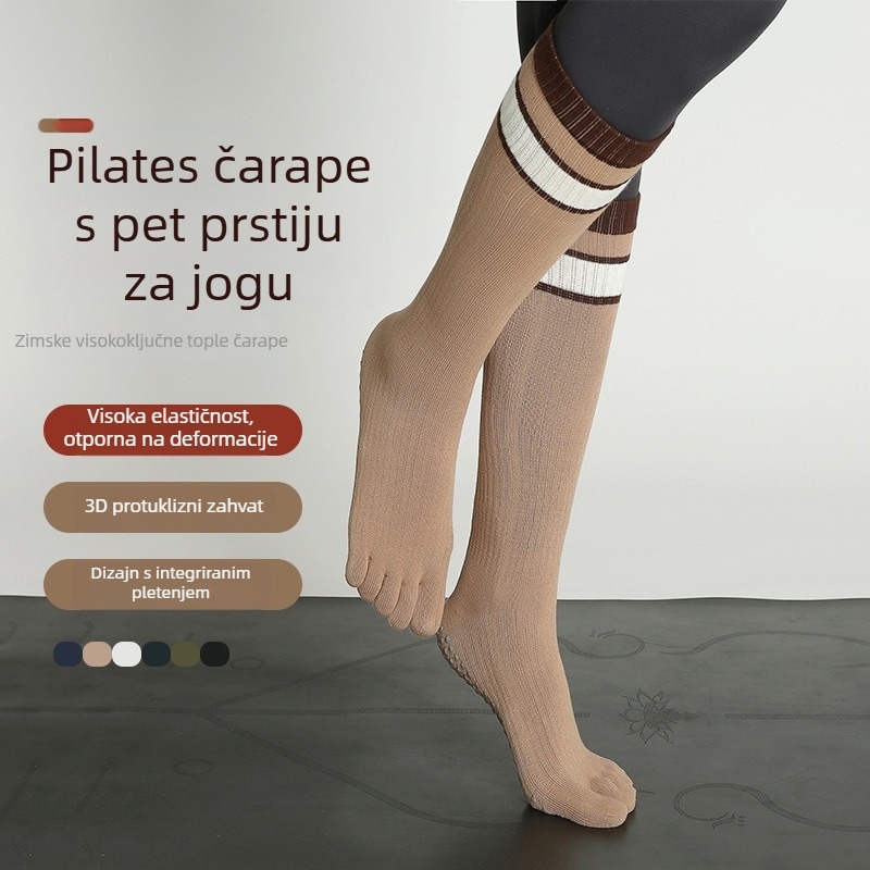 Ženske jogasne čarape s pet prstiju (Pamuk; Protuklizne; Upijanje znoja; Dizajn s pet prstiju; Uzorak: pruge/karirano)
