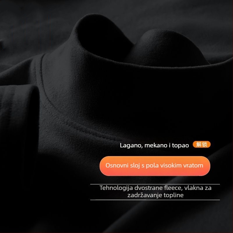 Muška majica s dugim rukavima, flis podstava, visoki ovratnik, zimski osnovni kroj, slim-fit